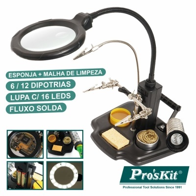 Estação de soldadura com lupa, suporte e acessórios