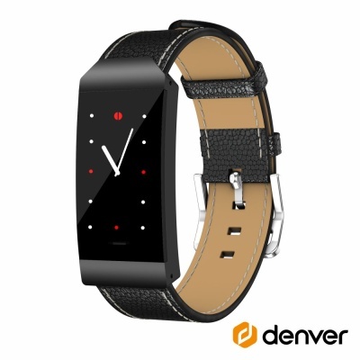 Relógio inteligente de pulso com bracelete de couro preto e mostrador preto digital