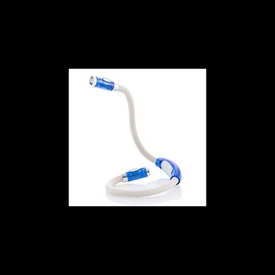 Tubagem flexível branca com conectores azuis e design curvo