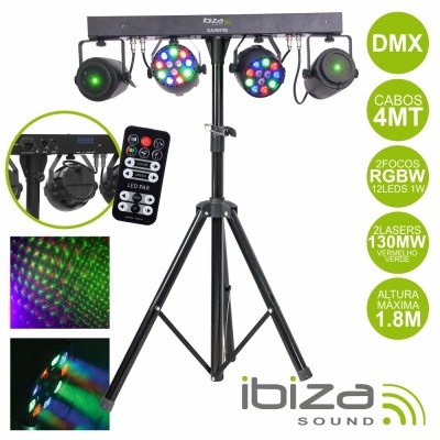 Conjunto de luzes para palco Ibiza Sound com tripé preto e LEDs coloridos