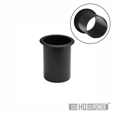 Tubo preto cilíndrico de plástico com textura lisa e filetes circulares