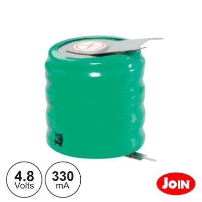 Pilha recarregável verde com 4.8 volts e 330 mA, textura ondulada e lâmina metálica