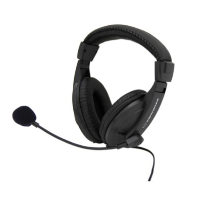 Auscultadores pretos com microfone e cabo