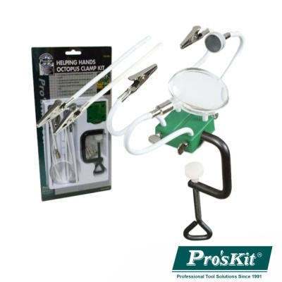 Kit de ajudante de montagem com pinças, lupa e base verde