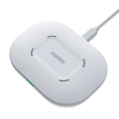 Carregador sem fios branco da CHOETECH com cabo e indicador luminoso verde