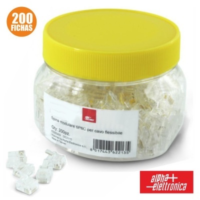 Frasco com fichas modulares RJ45 e tampa amarela