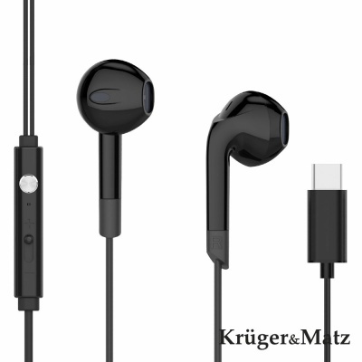 Auscultadores pretos Krüger & Matz com cabo e controlo