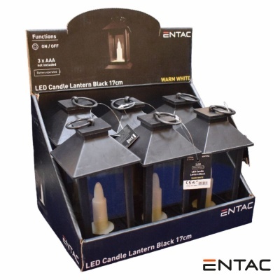 Lanterna LED preta com vela de luz quente, 17 cm, embalagem com 4 unidades ENTAC