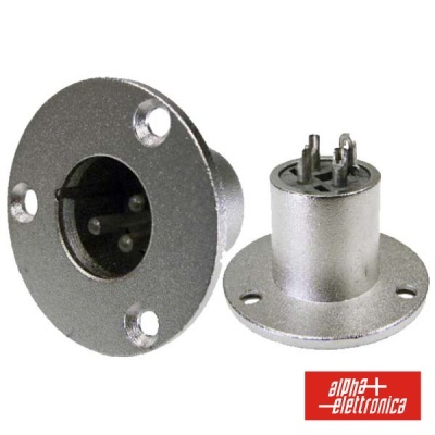 Duas fichas XLR metálicas de 3 pinos com flange redonda