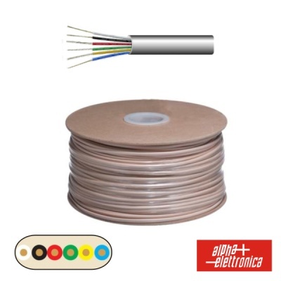 Rolo de cabo eléctrico colorido com logo alpha elettronica