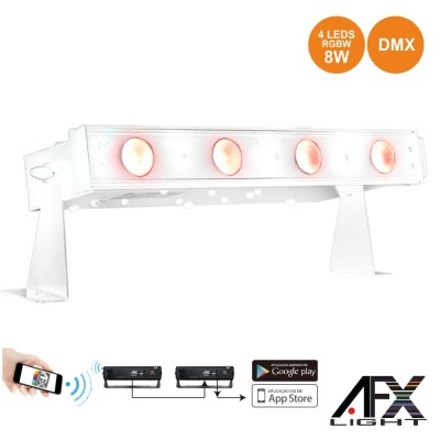 barra de luz LED branca com 4 LEDs iluminados a vermelho e suporte