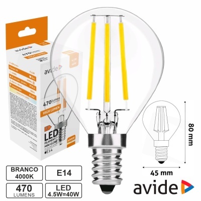 Lâmpada LED filament transparente E14 avide com embalagem