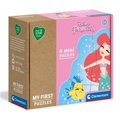 Caixa de 4 mini puzzles Disney Princess da Clementoni com imagem da princesa Ariel e peixe Flounder