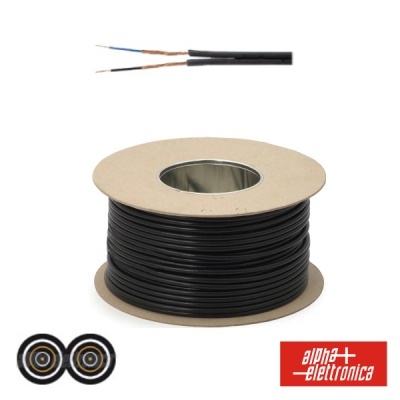 Rolo de cabo elétrico negro com dois condutores azul e castanho