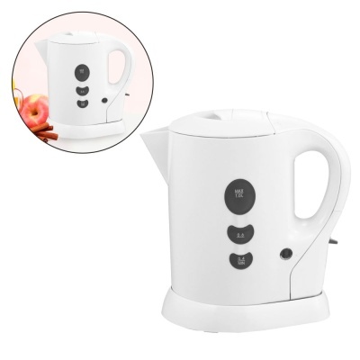 Chaleira elétrica branca com botões pretos e texto branco