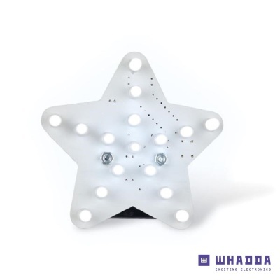 Estrela decorativa branca com furos redondos e parafusos, sobre fundo branco com logótipo WHADDA