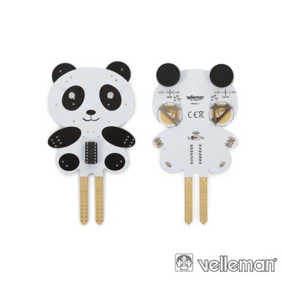 Produto eletrónico em formato de panda com componentes visíveis