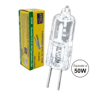 Lâmpada halogénea transparente com embalagem amarela e verde