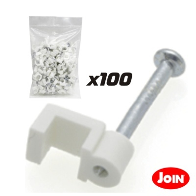 Conjunto de 100 calhas de cabo com prego branco e metal prateado