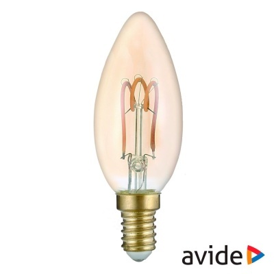 Lâmpada incandescente cónica com base metálica dourada e logotipo avide