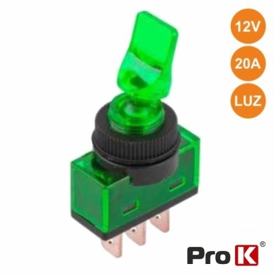 Interruptor de alavanca verde com luz 12V 20A Pro K