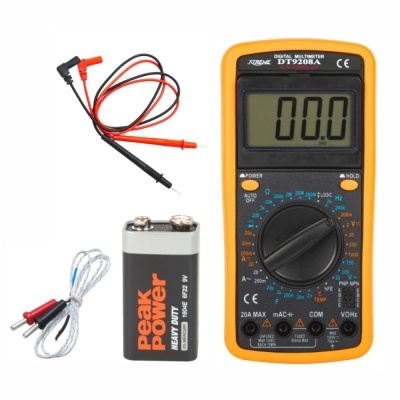 Multímetro digital DT9208A com sondas e bateria 9V