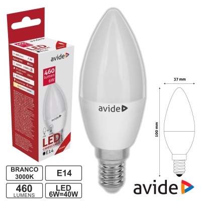 Lâmpada LED vela avide branca 3000K 6W E14 com embalagem