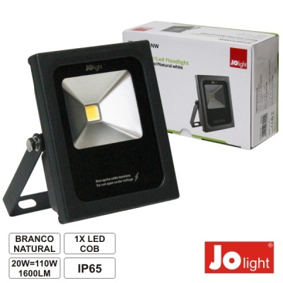 Projetor LED Jo light preto com luz natural branca e embalagem