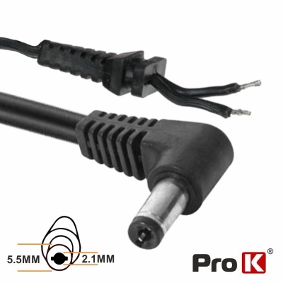 Cabo elétrico preto com conector jack em ângulo e fios pelados