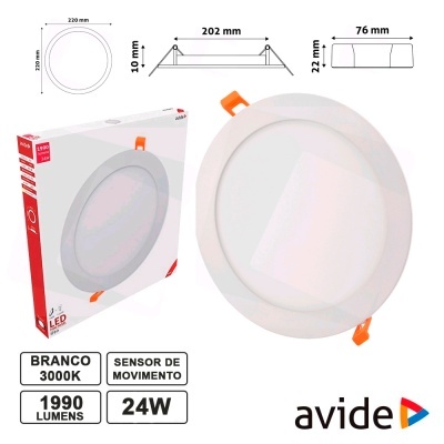 Painel LED redondo branco com embalagem da marca avide