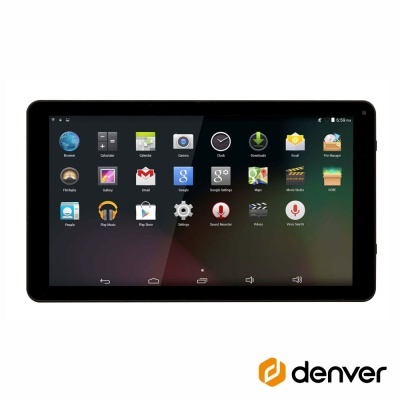 Tablet preto Denver com ícones de aplicações no ecrã