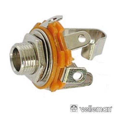 Conector metálico com rosca e terminais elétricos, com anel plástico laranja