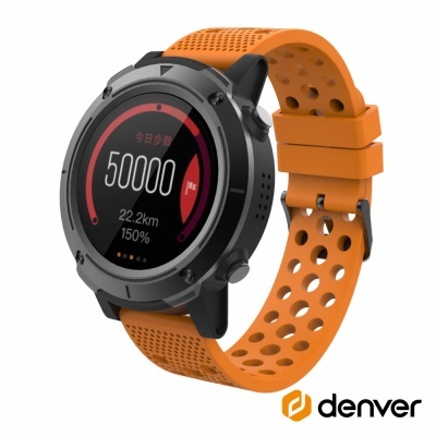 Relógio inteligente Denver com bracelete laranja e mostrador digital preto