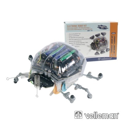 Kit de robô eletrónico com corpo transparente e caixa ao fundo