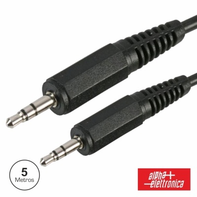 Cabo áudio com fichas jack 3,5 mm preto com logótipo Alpha Elettronica