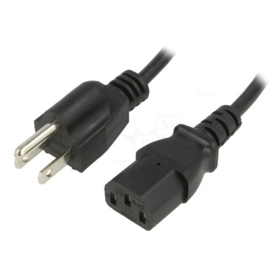 Cabo elétrico preto com ficha macho e fêmea de três pinos