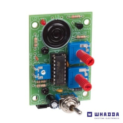 Placa eletrónica verde com componentes eletrónicos e potenciômetros vermelhos