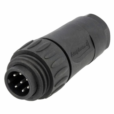 Conector elétrico preto Amphenol com pinos metálicos