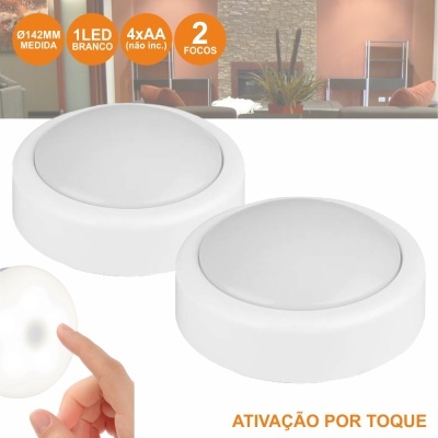 Luzes LED redondas brancas com ativação por toque, duas unidades