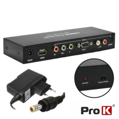 Conversor HDMI para YPbPr VGA áudio preto com adaptador de corrente