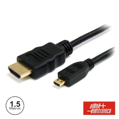 Cabo HDMI preto com conectores padrão e mini HDMI, 1.5 metros, marca alpha elettronica