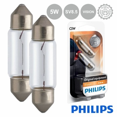 Duas lâmpadas automóvel Philips 5W SV8.5 C5W em embalagem blister