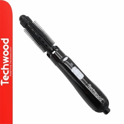 Escova modeladora preta Techwood com cerdas finas e botão de controlo