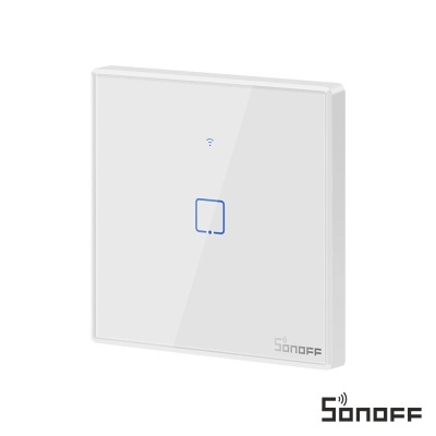 Interruptor táctil inteligente branco SONOFF com símbolo Wi-Fi azul