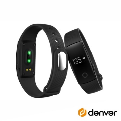 Pulseira inteligente preta com ecrã digital e logótipo Denver