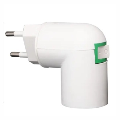 Adaptador elétrico branco com plugue e botão verde