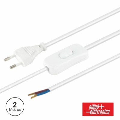 Cabo elétrico branco com ficha e interruptor, 2 metros
