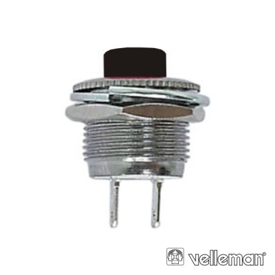 Botão interruptor redondo preto com base metálica prateada e terminais