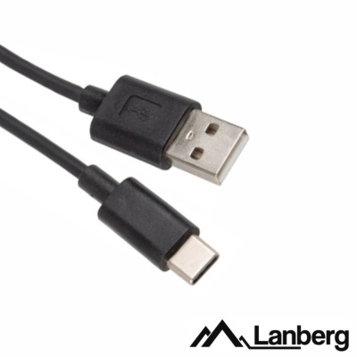 Cabo USB tipo A para tipo C preto com logótipo Lanberg