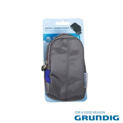 Bolsa cinzenta para câmara digital em embalagem da marca Grundig